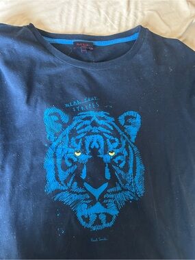 Paul Smith Kids Black Tee with Bright Blue Tiger and Yellow Eyes